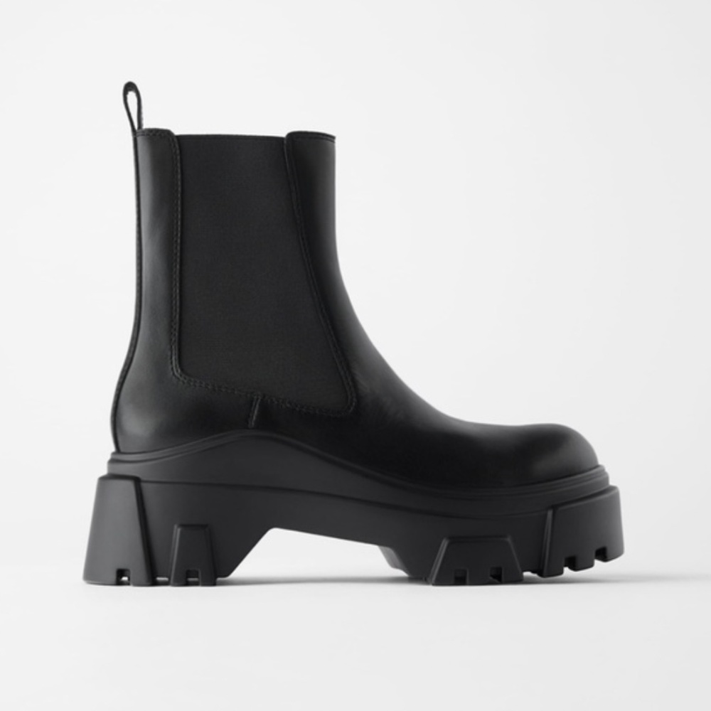 Zara Leather Ankle Boots with Lug Sole
